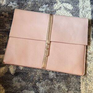 Chic Pink Fifth City Faux Leather Folio Bag with Rose Gold Accents